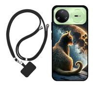 Sunrive Cover compatibile con Huawei Nova 15 Pro,Custodia Case in molle matte Morbida Flessibile protettiva back Case(Luna,stelle,gatto)+1x Cordino Universale