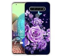 Sunrive Cover compatibile con LG K61, Custodia Case in molle Trasparente silicone Morbida Flessibile Antigraffio protettiva back custodie(X Farfalle & Rose)