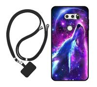 Sunrive Cover compatibile con LG V30/LG V30 Plus/LG V30S,Custodia Case in molle matte Morbida Flessibile Antigraffio protettiva back Case(Lupo,Luna,Stelle)+1 x Cordino Universale