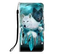 Sunrive Cover compatibile con Realme C73 5G/C75 5G, Custodia con supporto di stand e in Pelle artificiale per carte di credito Portafoglio Flip Chiusura Magnetica bumper(Q Lupo 6)
