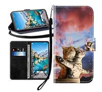 Sunrive Cover compatibile con TCL K23, Custodia con supporto di stand e in Pelle artificiale per carte di credito Portafoglio Flip Chiusura Magnetica bumper(Gatto di coppia B1)