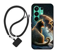Sunrive Cover compatibile con Tecno Camon 50 Pro 5G/Camon 50,Custodia Case in molle matte Morbida Flessibile protettiva back Case(Luna,stelle,gatto)+1x Cordino Universale