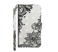 Sunrive Cover compatibile conRealme C73 5G/C75 5G,Custodia con supporto di stand e in Pelle artificiale per carte di credito Portafoglio Flip Chiusura Magnetica bumper(Fiore nero)
