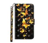 Sunrive Cover Per LG Q7, Custodia Case con supporto di stand e in pelle artificiale per carte di credito Portafoglio Flip Chiusura Magnetica Protettiva(Farfalla d'oro)