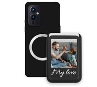 Sunrive Custodia con Personalizzabile per MagSafe Portafoglio - Cover Antiurto Compatibile con ONEPLUS 9 - Porta Carte e Funzione Stand per Guardare Video, Foto o Testo Personalizzato