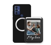 Sunrive Custodia con Personalizzabile per MagSafe Portafoglio - Cover Antiurto Compatibile con TCL 30 SE/TCL 305 - Porta Carte e Funzione Stand per Guardare Video, Foto o Testo Personalizzato