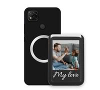 Sunrive Custodia con Personalizzabile per MagSafe Portafoglio - Cover Antiurto Compatibile con Xiaomi Redmi 9C - Porta Carte e Funzione Stand per Guardare Video, Foto o Testo Personalizzato