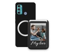 Sunrive Hülle mit personalisierter für MagSafe-Wallet - Handyhülle kompatibel mit MOTO G40 FUSION - Handy Kartenhalter mit Standfunktion zum Ansehen von Videos, mit Foto oder Text personalisierbar