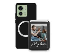 Sunrive Hülle mit personalisierter für MagSafe-Wallet - Handyhülle kompatibel mit Motorola edge40 - Handy Kartenhalter mit Standfunktion zum Ansehen von Videos, mit Foto oder Text personalisierbar