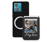 Sunrive Hülle mit personalisierter für MagSafe-Wallet - Handyhülle kompatibel mit Motorola edge40 neo - Handy Kartenhalter mit Standfunktion, mit Foto oder Text personalisierbar