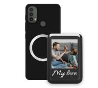 Sunrive Hülle mit personalisierter für MagSafe-Wallet - Handyhülle kompatibel mit Motorola moto e40 - Handy Kartenhalter mit Standfunktion zum Ansehen von Videos, mit Foto oder Text personalisierbar