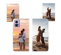 Sunrive Personalizzate Pelle Cover compatibile con Motorola Moto Edge 30 NEO personalizzabile con Foto Testi Frase Logo e Grafiche Personalizzata, cordino per cellulare universale