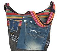 Sunsa Borsa a tracolla da donna, borsa hobo in tela e jeans riciclati, stile vintage, grande borsa a tracolla con stella e scomparti multipli, borsa vegana sostenibile come idea regalo per le donne