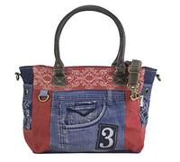 Sunsa Borsa a tracolla da donna, borsa in jeans/tela e cuoio, grande borsa a tracolla, shopper per donne/ragazze prodotti sostenibili, 52433, blu/rosso, 37x29x16 cm, Rétro