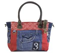 Sunsa Borsa a tracolla da donna, borsa in jeans/tela e cuoio, grande borsa a tracolla, shopper per donne/ragazze prodotti sostenibili, 52433, blu/rosso, 37x29x16 cm, Rétro