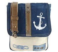 Sunsa Borsa a tracolla da donna, in jeans/tela e cuoio, grande borsa a tracolla, idea regalo per donne/ragazze, prodotti sostenibili 52586, Jeans blu beige, 28x38x9,5 cm, Rétro