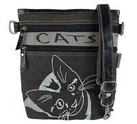 Sunsa Borsa a tracolla da donna in tela e cuoio, prodotti sostenibili, grande stile vintage, borsa a tracolla, borsa a tracolla, borsa in tela crossbody, idee regalo per donne, motivo gatto