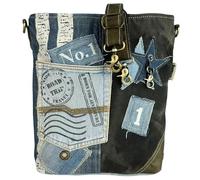 Sunsa Borsa a tracolla da donna in tela e pelle con jeans tasche denim,