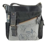 Sunsa Borsa a tracolla da donna in tela e pelle, stile vintage, con motivo bici. Borsa a tracolla sostenibile, grande capacità con scomparti multipli, nero/grigio, 29x34x12 cm, Rétro