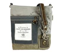 Sunsa Borsa a tracolla da donna in tela e pelle, taglia media, vintage, stile retrò, borsa da donna, borsa a tracolla blu grigio con stampa caffè, borsa a tracolla per te o come regalo