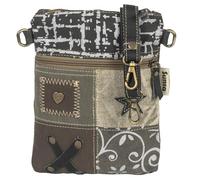 Sunsa Borsa a tracolla da donna, piccola borsa a tracolla in stile vintage, con motivo patchwork, colore verde cachi, mini borsa in tela e cuoio, borsa regalo per donne e ragazze