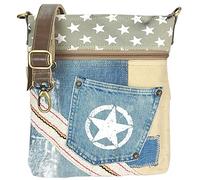 Sunsa Borsa a tracolla da donna, sostenibile, in jeans e tela riciclati. Stile vintage con motivo a stella, beige., m