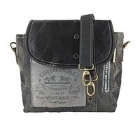 Sunsa Borsa a tracolla da donna stile vintage, borsa a tracolla in pelle nera e tela grigia, piccola borsa a tracolla messenger come idea regalo per donne e ragazze,