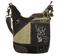 Sunsa Borsa da donna in tela con borsa a tracolla in pelle, motivo cervo, borsa marrone Hobo, borsa a tracolla da donna, stile vintage, marrone, 30x28x10 cm