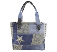 Sunsa - Borsa da donna, misura grande, shopper sostenibile, borsa a tracolla in tessuto jeans riciclato e tela in stile vintage, jeans, 39x32x12 cm, Rétro