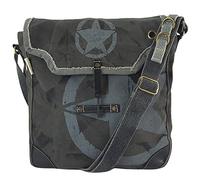Sunsa Borsa Messenger da Donna/Uomo in Tela e Pelle - Grande Vintage Crossbody Sostenibile Con Stella - Nero/Grigio, 31x33x7,5 cm