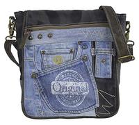 Sunsa Borsa messenger sostenibile, borsa a tracolla in jeans riciclati e tela. Borsa da crossover unisex con spazio veil nero blu, jeans, 25x27x8cm, Rétro