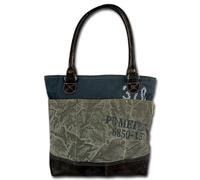 Sunsa Shopper Borsa A Spalla In Canvas E Pelle Grigia E Blu OTA501F