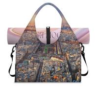 Sunset Aerial France Paris Borsone sportivo con scomparto per scarpe Parigi Weekend Pernottamento Borse Tote Cabin Bagagli per Palestra Yoga Viaggi, Colore, L, Borsone da viaggio