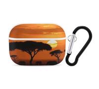 Sunset African Savanna AirPods Pro Custodia protettiva con anello portachiavi in PC custodia protettiva rigida per AirPods Pro 2a generazione per donne e uomini di generazione facile da aprire e