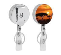 Sunset African Savanna retrattile badge bobina con robusta clip a coccodrillo carino infermieristica porta badge porta carte d'identità portachiavi per impiegati in ufficio, insegnanti, donne regali