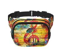 Sunset African Savannawaist, borsa per uomo e donna, regolabile, doppio marsupio, per viaggi, sport e uso quotidiano, Nota musicale in legno colorato, Taglia unica