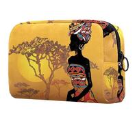 Sunset African Women Cosmetic Bag per donne, beauty case da viaggio grande borsa organizer con cerniera, Multi, 18.5x7.5x13cm/7.3x3x5.1in, Beauty case