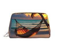 Sunset amaca da spiaggia borsa per il trucco da donna - grande capienza borsa cosmetica da viaggio in pelle PU con cerniera borsa portatile ampia aperta organizer