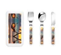 Sunset amaca da spiaggia con motivo decorativo portatile per bambini, set da 3 pezzi | Set di coltello, forchetta e cucchiaio riutilizzabili