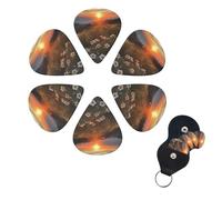 Sunset and Flowers - Confezione da 6 plettri per chitarra in celluloide di 3 diversi spessori, con supporto per plettro, per chitarra acustica, chitarra elettrica, basso, ukulele