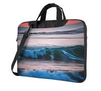Sunset And Sunrise con Ocean Sea Waves stampa elegante e protettiva borsa per laptop leggera e versatile per viaggi di lavoro, Nero , 14 inch