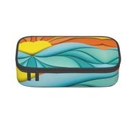 Sunset and Sunrise con onde del mare dell'oceano grande capacità astuccio per cancelleria con cerniera ragazzi ragazze studenti scuola, Nero , Taglia unica, Valigia