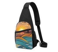 Sunset and Sunrise con onde del mare stampato borsa a tracolla per uomo e donna, borsa a tracolla per attività all'aperto, escursioni, sport