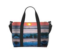 Sunset and Sunrise con onde oceaniche marine, borse da viaggio per donne, borsa da palestra sportiva, borsone da allenamento, durante la notte, Nero , Taglia unica