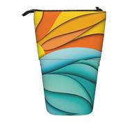 Sunset and Sunrise con onde oceaniche marine in piedi telescopico astuccio in tessuto Oxford borsa portatile per ragazzi ragazze adolescenti studenti ufficio, Nero , Taglia unica
