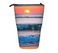 Sunset and Sunrise con stampa Ocean Sea Waves Custodia verticale retrattile, adatta per penne, cosmetici e piccoli oggetti essenziali, uso quotidiano, Nero, One Size, Alla moda