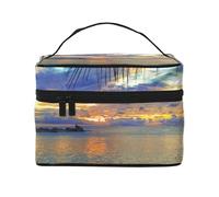 Sunset at The Beach - Borsa cosmetica da viaggio portatile stampata, Nero , Taglia unica