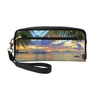 Sunset at The Beach - Borsa cosmetica in pelle alla moda, multifunzione, con stampa, Nero , Taglia unica
