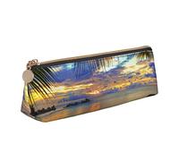 Sunset at The Beach - Borsa per cosmetici in pelle con stampa triangolare, bianco, Taglia unica, Organizer per borse