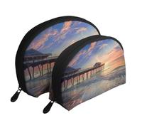 Sunset at The Beach Bridge, trousse da viaggio con stampa in 2 pezzi, portatile, borsa da toeletta da viaggio, borsa organizer per cosmetici da donna
